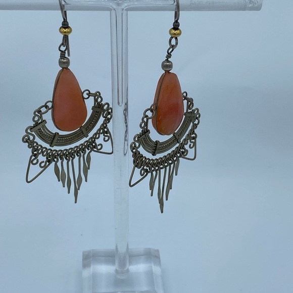 gemstone handmade dangle drop earrings kinetic boho modernist tribal wire - Picture 3 of 3
